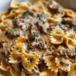 Creamy Parmesan Garlic Beef Bowtie Pasta