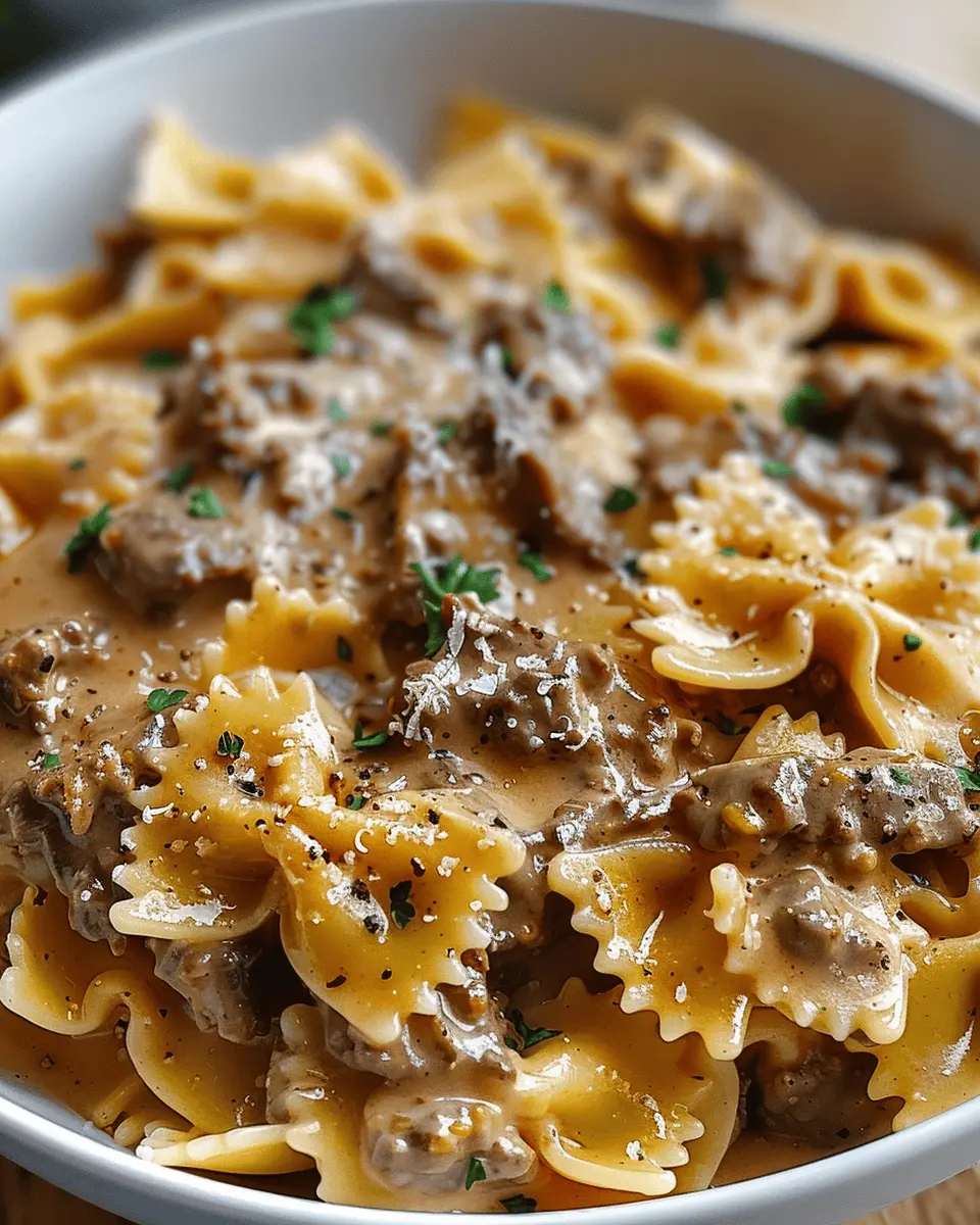 Creamy Parmesan Garlic Beef Bowtie Pasta: A Cozy Indulgence