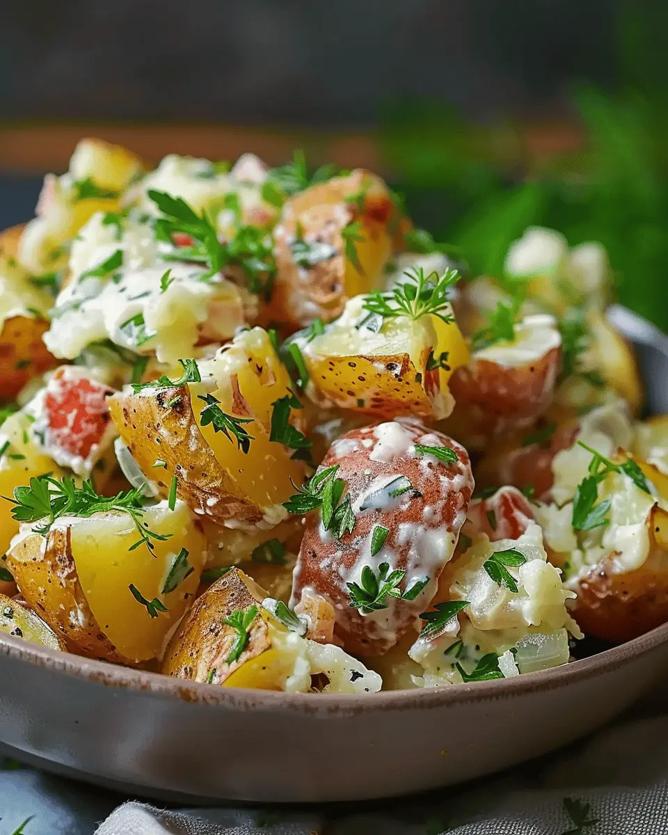 Crispy Smashed Potato Salad with Turkey Bacon and Chicken Ham