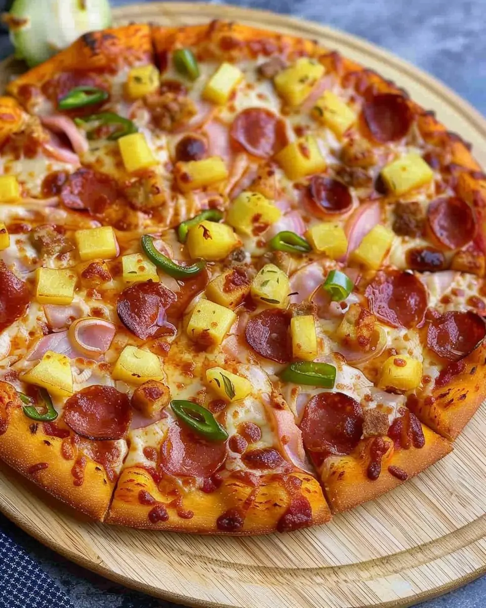 Spicy Hawaiian Pizza with Turkey Bacon and Chicken Ham Delight