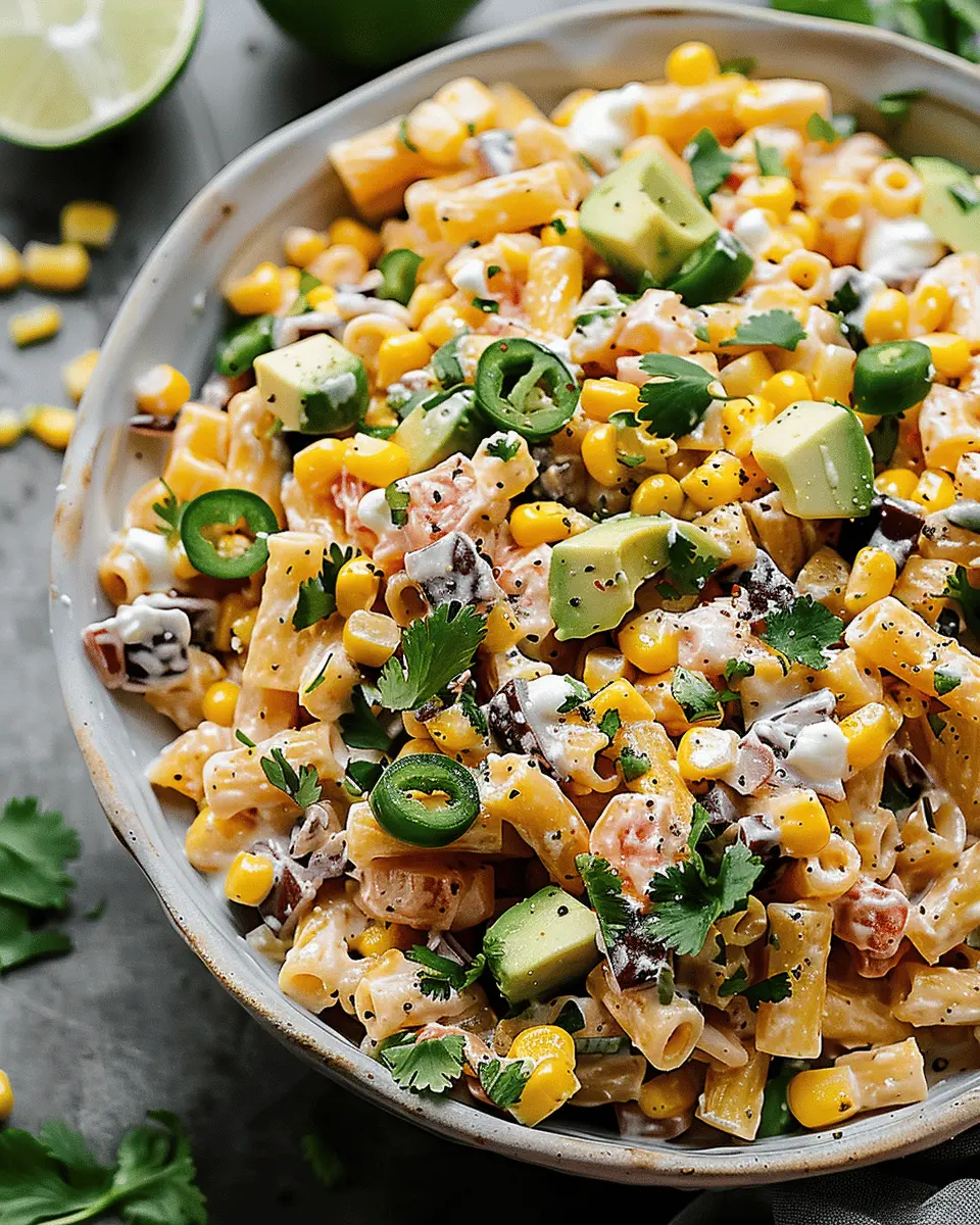 Easy Creamy Mexican Street Corn Pasta Salad Recipe with Turkey Bacon
