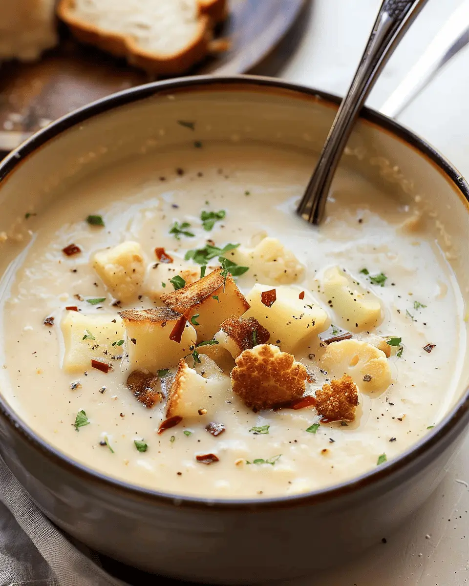 Creamy Cauliflower Potato Soup with Turkey Bacon Bliss