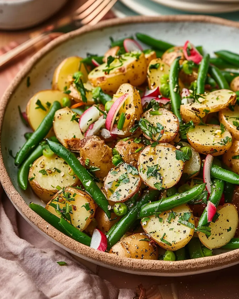 Tangy Potato-Green Bean Salad with Turkey Bacon Delight