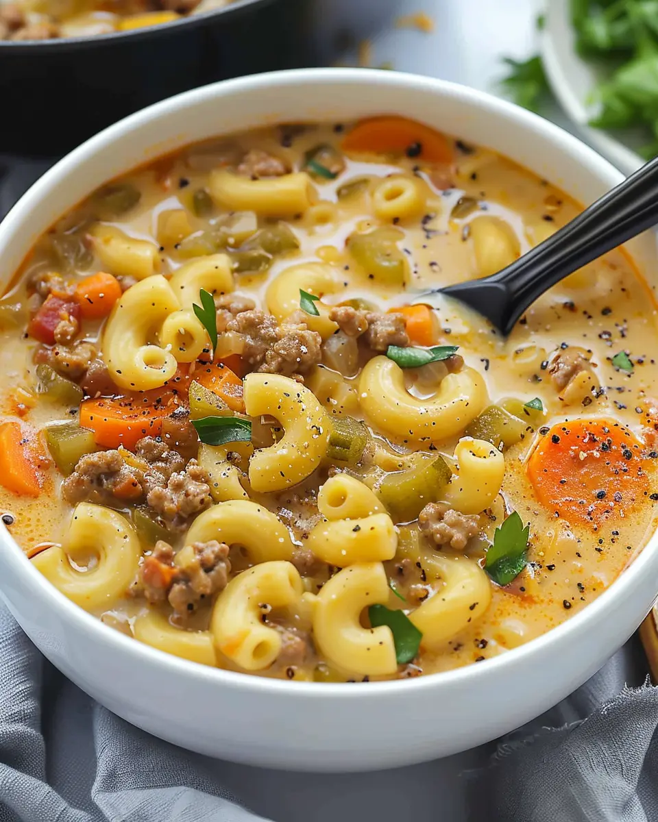 One-Pot Macaroni Cheeseburger Soup: Easy Comfort Food Delight