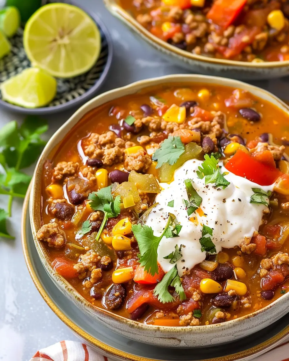 Stovetop Taco Soup: Easy, Hearty Dish with Turkey Bacon &amp; Chicken Ham