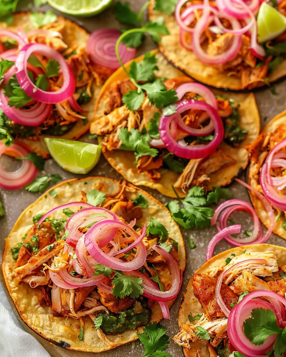 Easy Rotisserie Chicken Tostadas with Quick Pickled Onions Delight