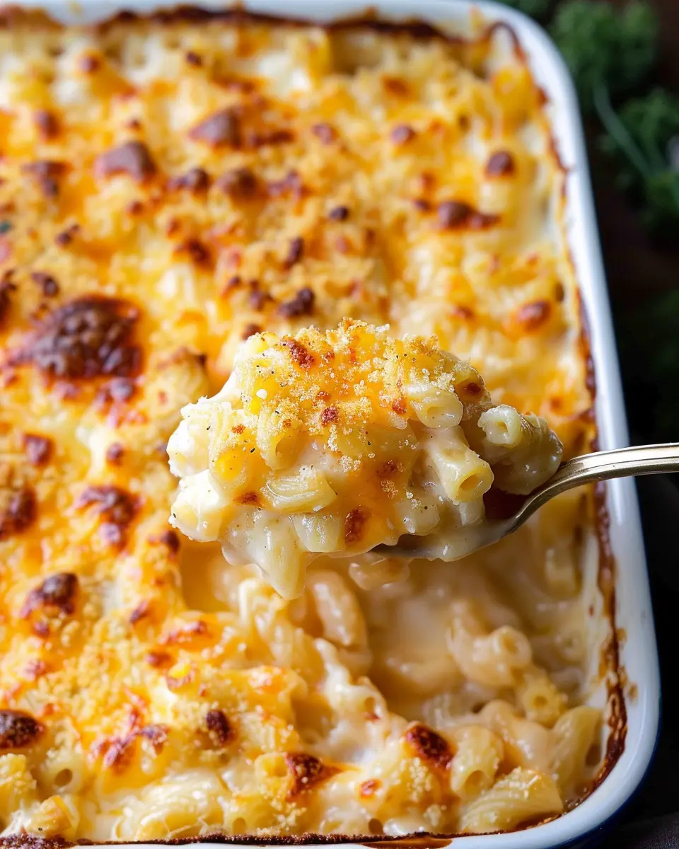 Creamy Baked Mac and Cheese with Turkey Bacon and Chicken Ham