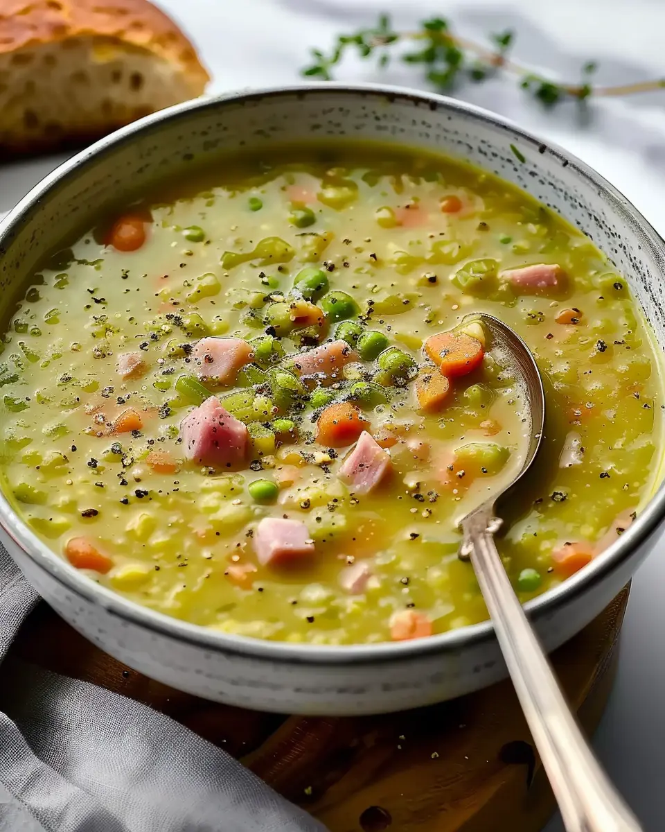 Split Pea and Ham Soup: Comforting Chicken Ham Delight with Turkey Bacon