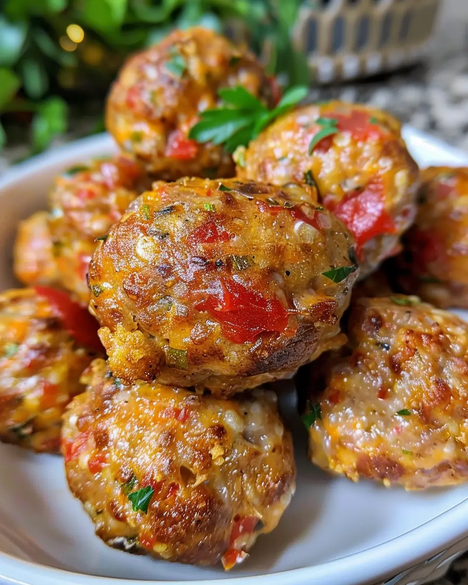 Spicy Rotel Cream Cheese Sausage Balls with Turkey Bacon Twist