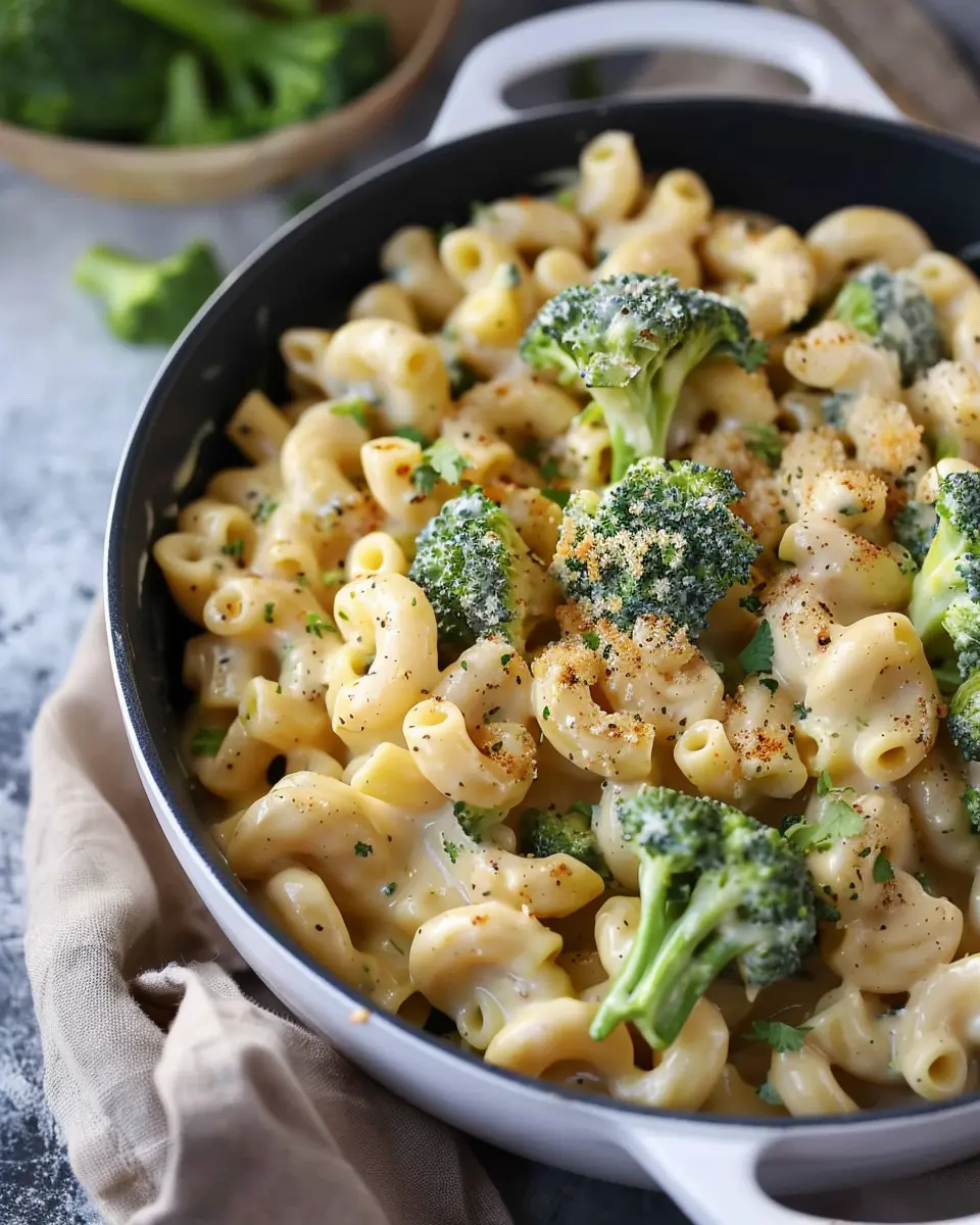 One Pot Healthy Broccoli Mac and Cheese with Turkey Bacon Delight
