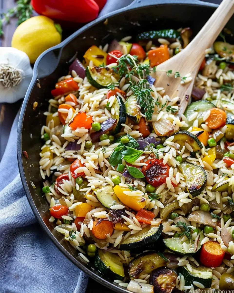 Lemon Garlic Orzo: Easy Roasted Vegetables Delight Recipe