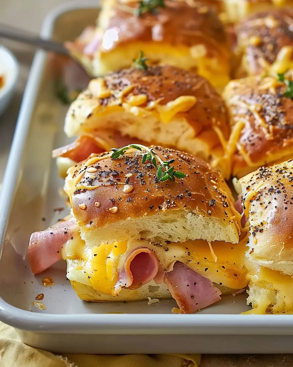 Baked Ham and Cheese Sliders with Turkey Bacon and Chicken Ham