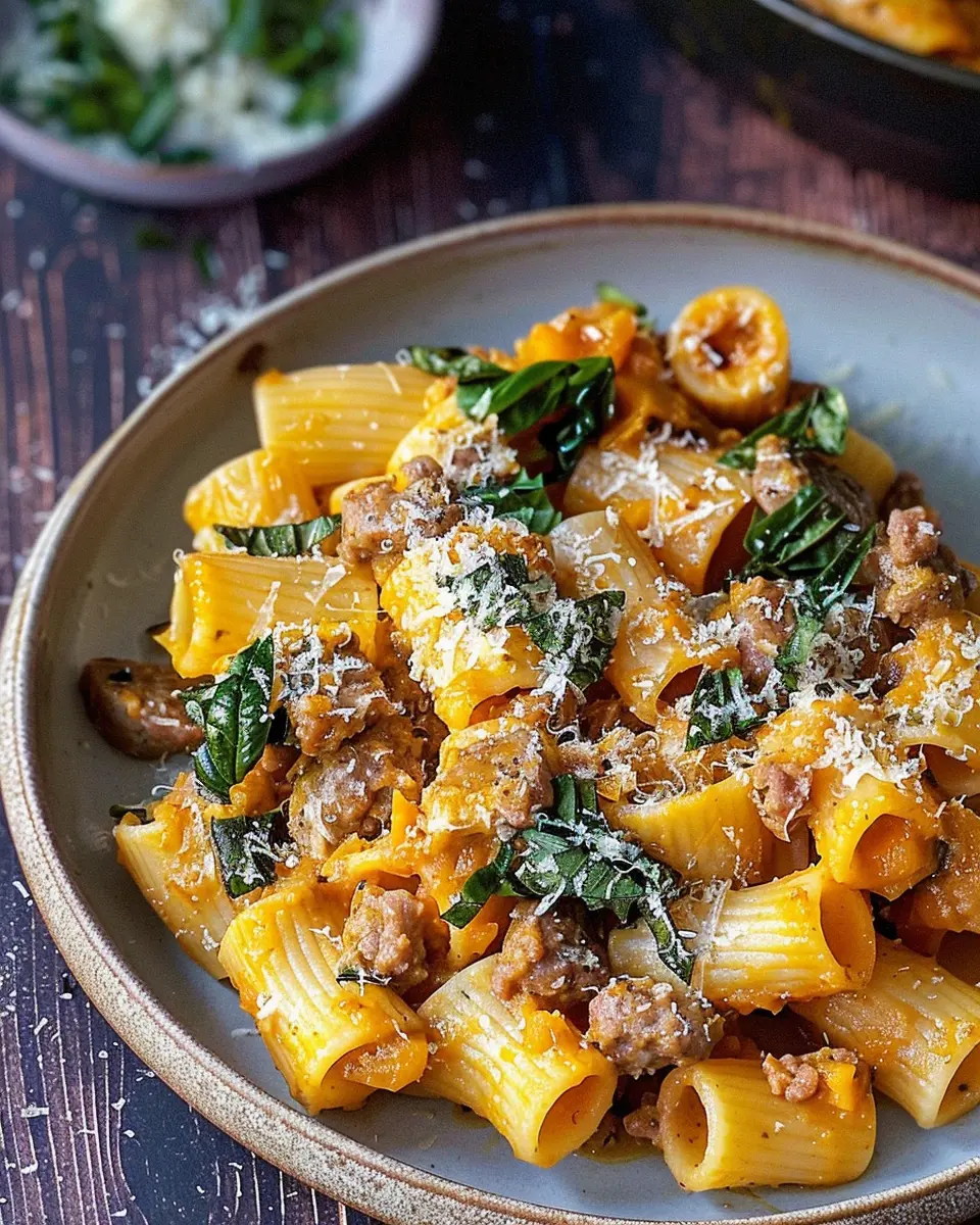 Creamy Rigatoni with Butternut Squash and Spicy Sausage Delight