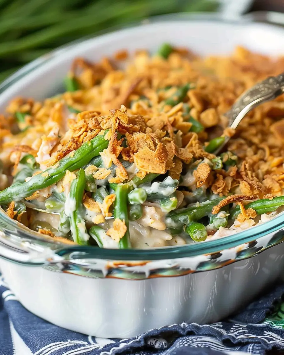 Easy Green Bean Casserole with Turkey Bacon and Chicken Ham Delight