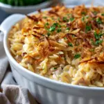 French Onion Chicken Orzo Casserole