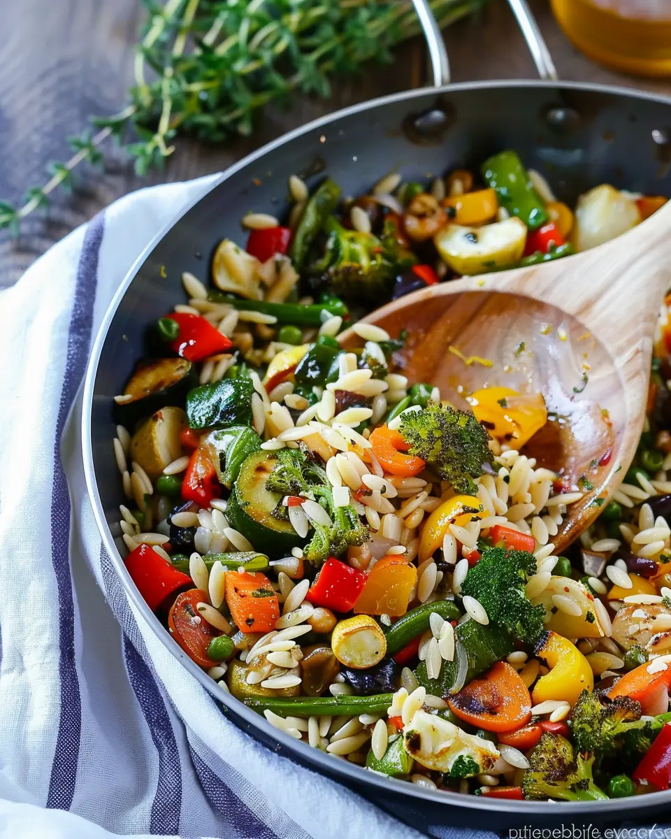 Lemon Garlic Orzo: Easy Recipe with Roasted Vegetables and Turkey Bacon