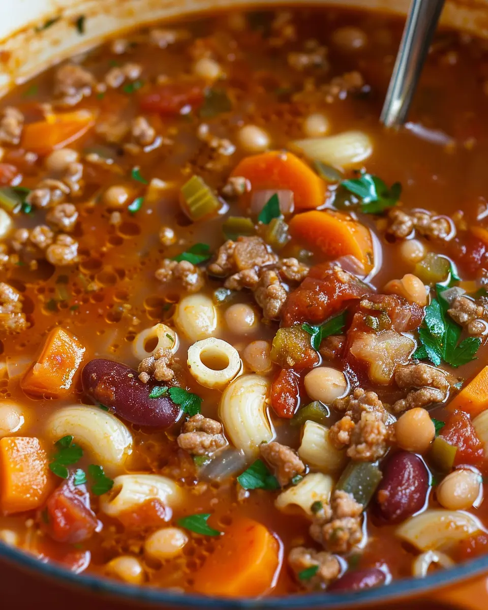 Pasta e Fagioli Soup: Cozy Comfort with Turkey Bacon and Chicken Ham