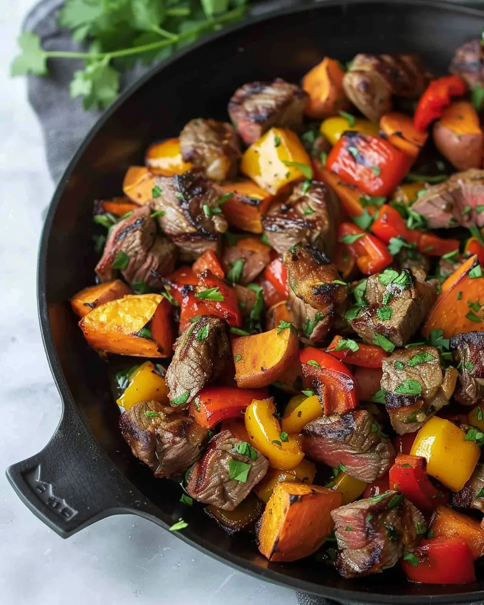 Whole30 Garlic Steak Bites: Easy Sweet Potato and Pepper Delight