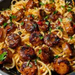 Sticky Honey Garlic Sausage Pasta Skillet