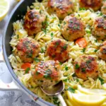 Easy Greek Chicken Meatballs with Lemon Orzo